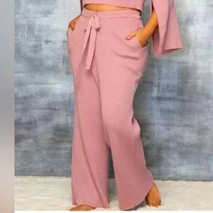 Eloquii Mauve Pink Ribbed Knit Drawstring Wide Leg Pants Size 14/16